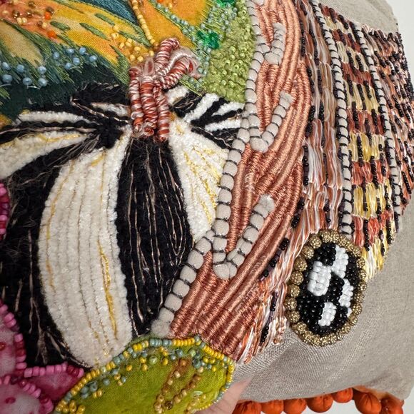 MacKenzie-Childs Cornucopia Beaded Embroidered Throw Pillow NWT Fall Decor 20x14 - Picture 9 of 13